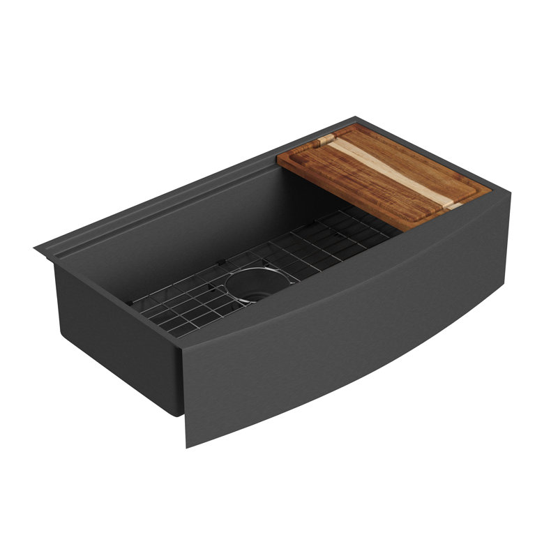 Évier de poste de travail simple à tablier frontal 31 po avec accessoires Santa Cruz Santa Cruz, Bronze-noir