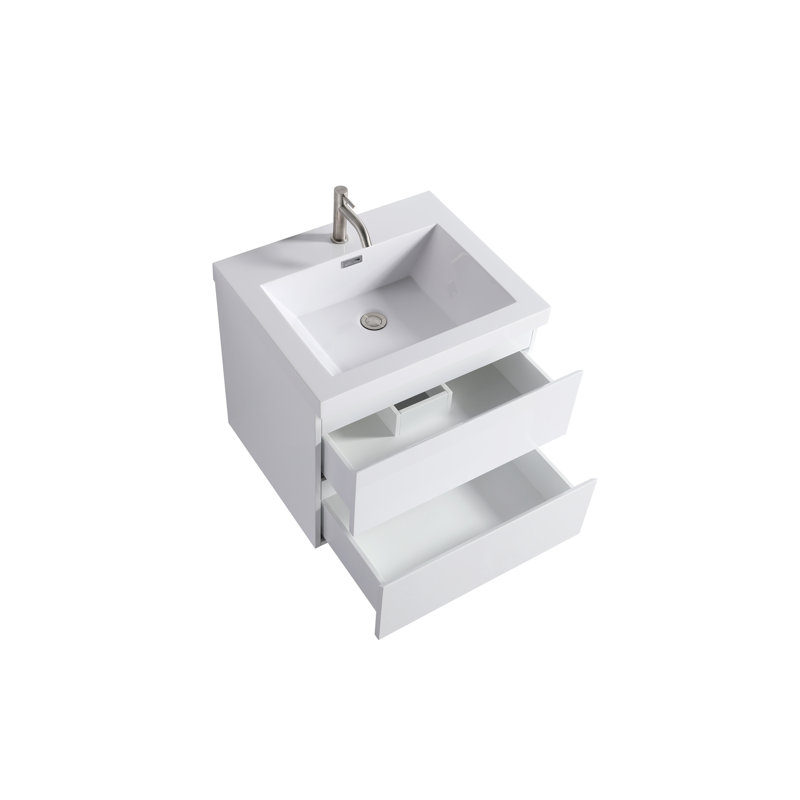 24-Inch White Plywood Wall-Mount Vanity with Resin Countertop