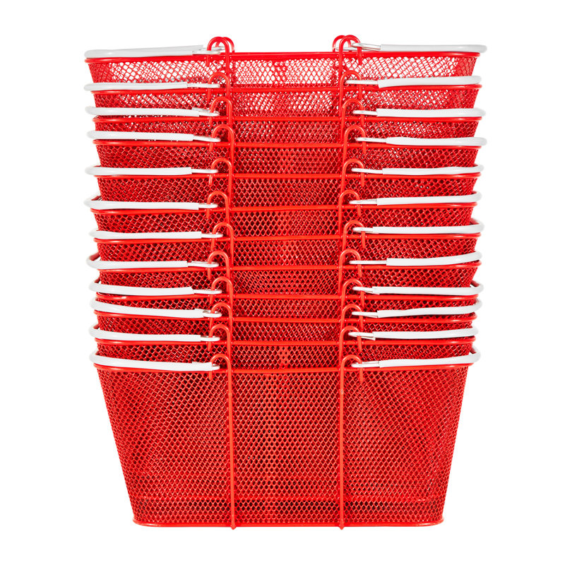 Shopping Baskets, 22L Stackable Metal Grocery Baskets with Handles, Dense Mesh Structure, Holds up to 44 lbs, Portable for Grocery, Retail, Stores, Supermarket, Bookstore, Home Use, Red