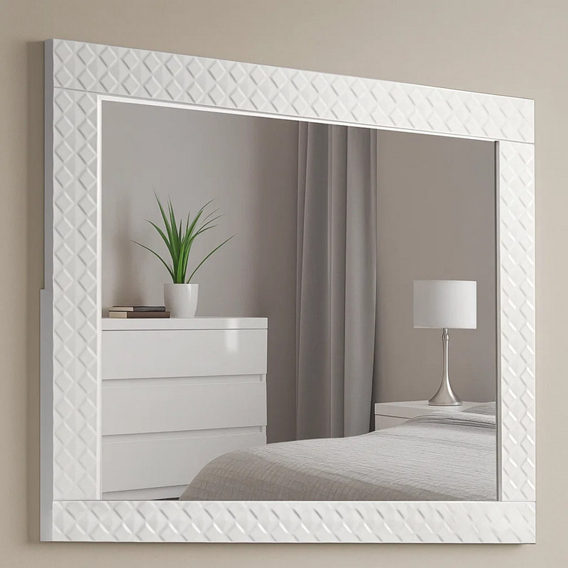 Miroir de coiffeuse Dema, garniture texturée blanche ultrabrillante