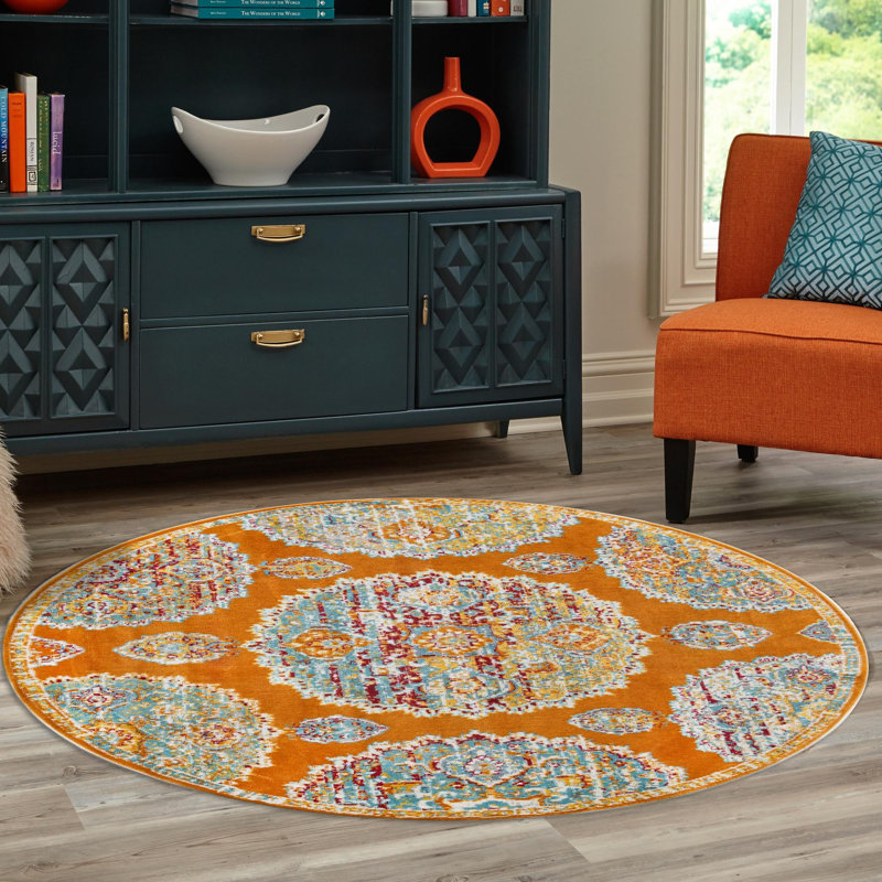 Tapis Haefner orange, Rond 8 pi 2 po