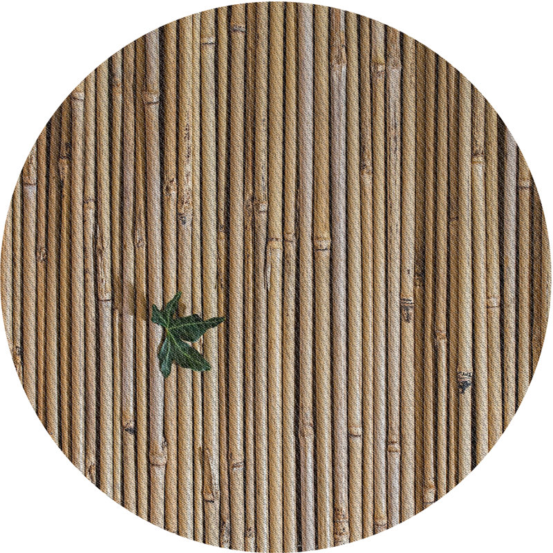 Tapis brun/vert à motifs, Rond 8 pi