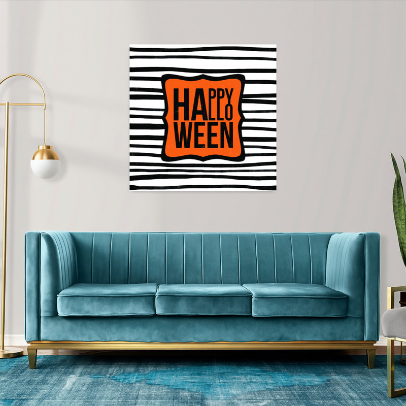 Art contemporain abstrait rayé Happy Halloween, H 36 po x l 36 po