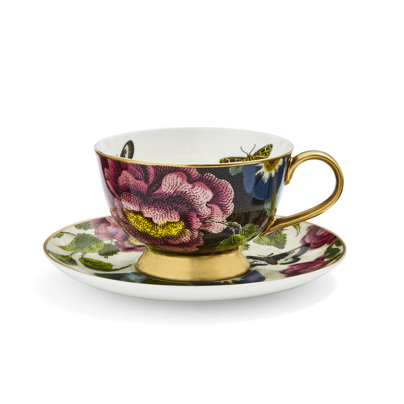 Spode, Creatures Of Curiosity - Teacup & Saucer - Coupe (Black/Cream)
