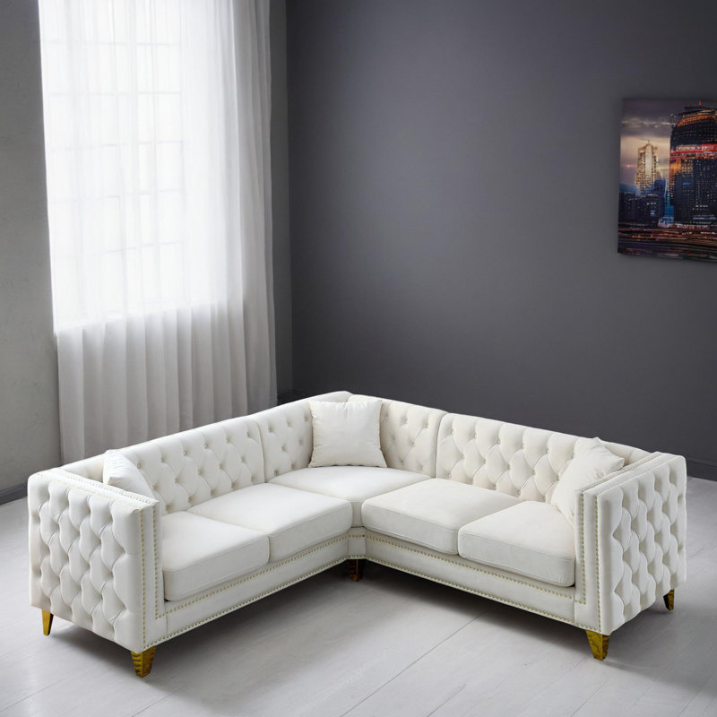 Canapé modulaire en velours 3 pièces, Velours beige