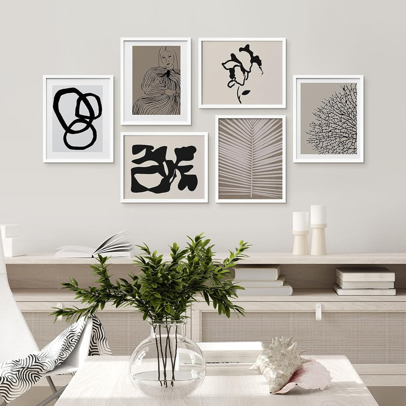 «Paint Stroke Palm Leaf», reproduction d'art sur papier 6 pièces, H 10 po x l 8 po x P 1 po, Cadre blanc