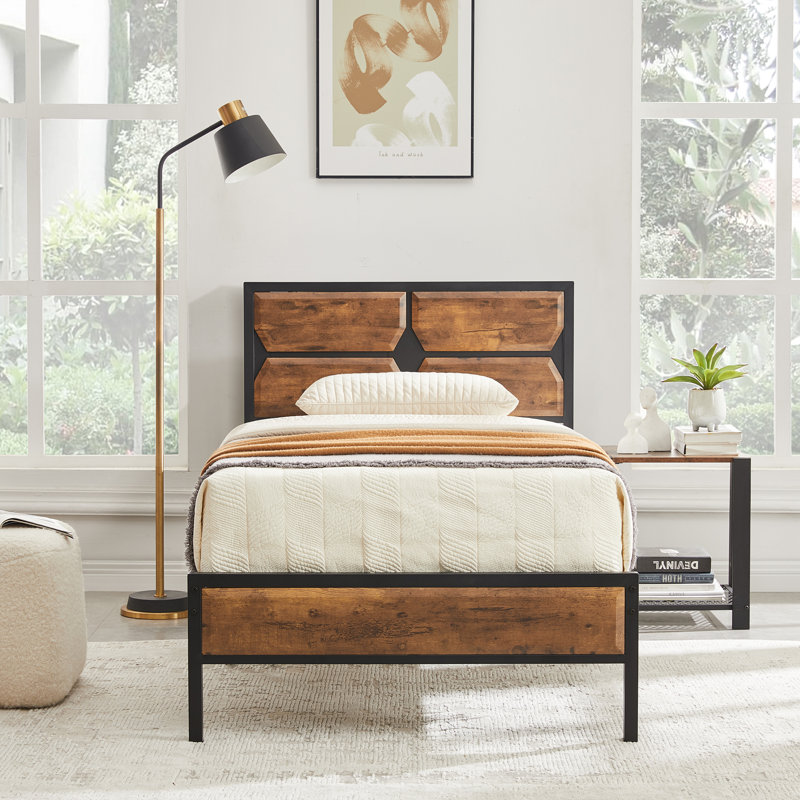 Lit plateforme Kempst, Simple, Brun