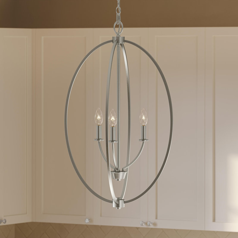 Jheni Three-Light Brushed Nickel Foyer Pendant, Brushed Nickel