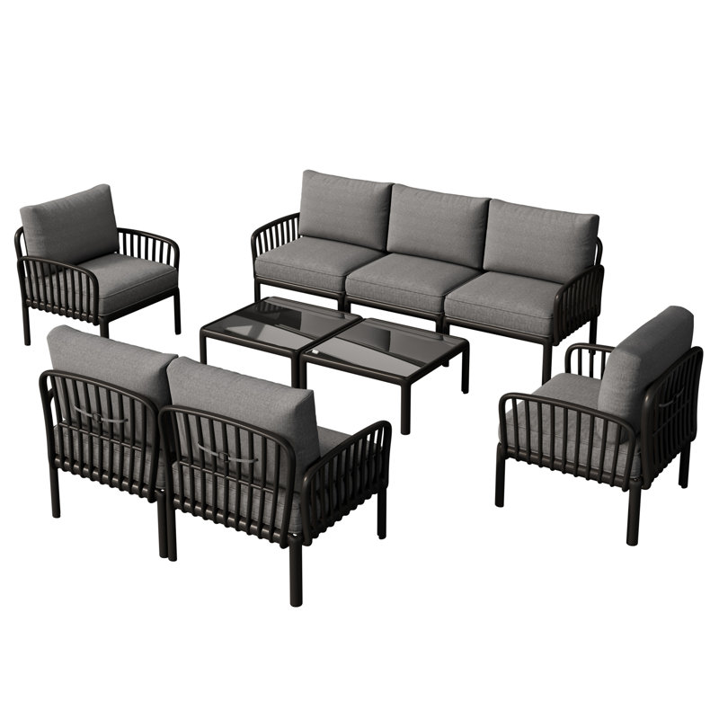 9 Piece Patio Conversation Sets, Gray, Black