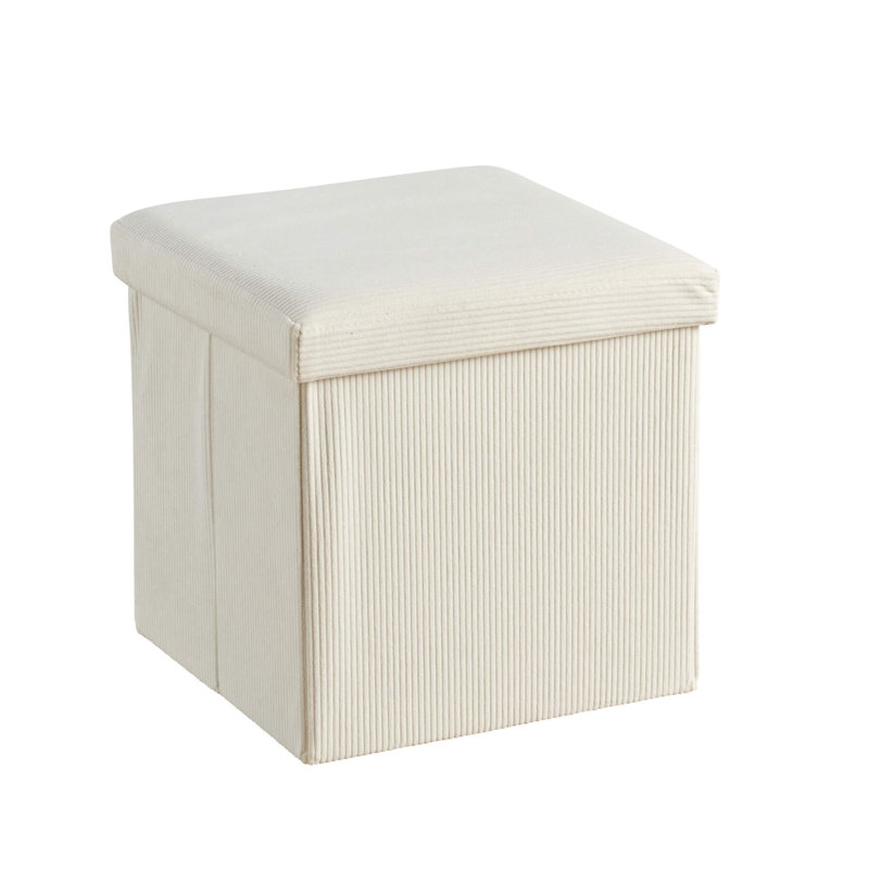 Peider 38cm Square Corduroy Fabric Storage Ottoman, Cream