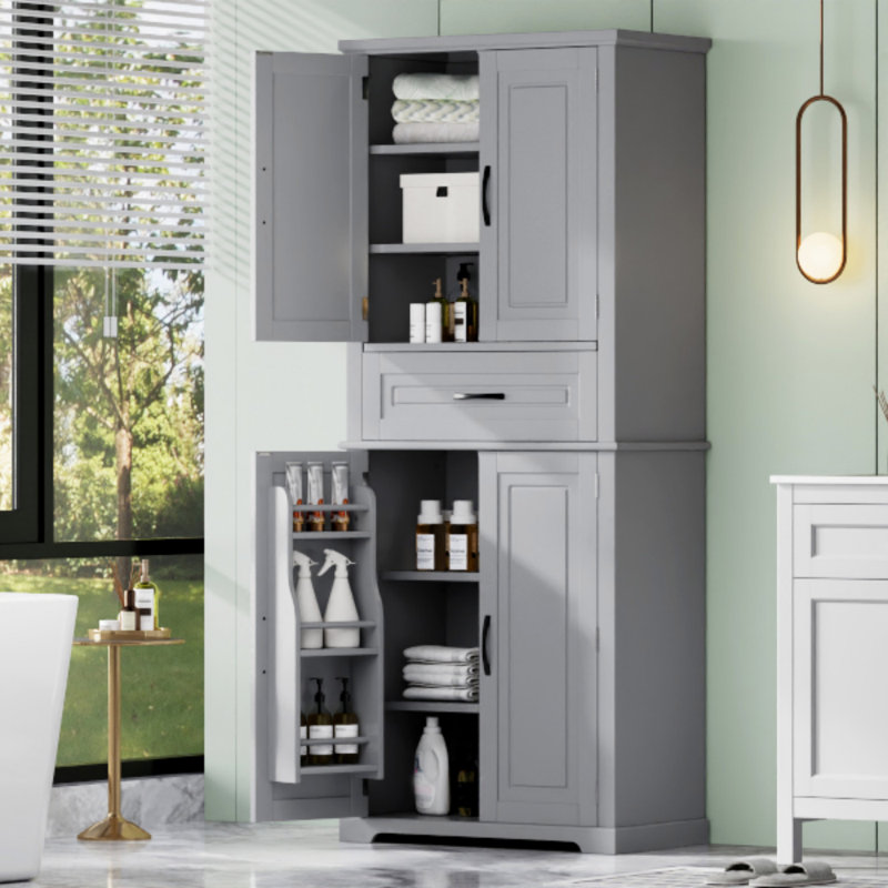 Bathroom Storage Cabinet With Multi-Functional Storage Space, Drawer With Slide Rails, Adjustable Shelf, Gray