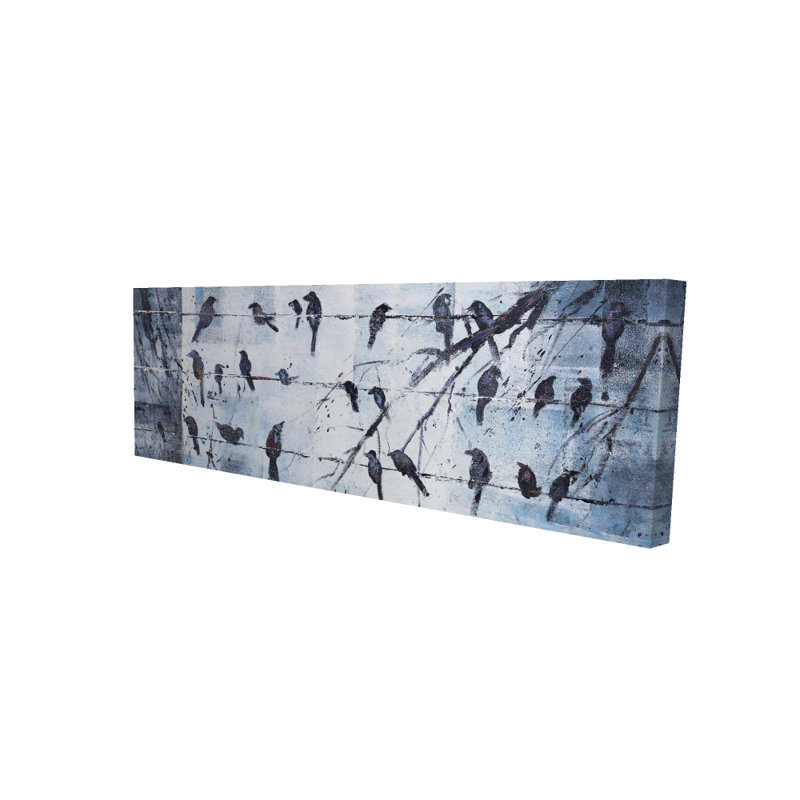 Art abstrait sur toile, oiseaux modernes sur fil électrique