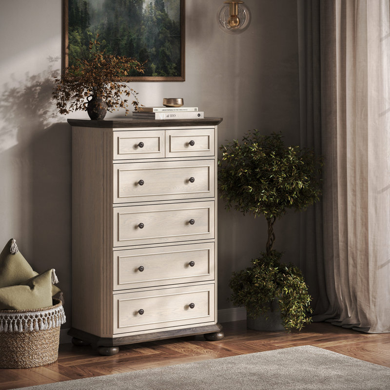 48" Drawer Dresser Chest with 5 Drawers, Antique White
