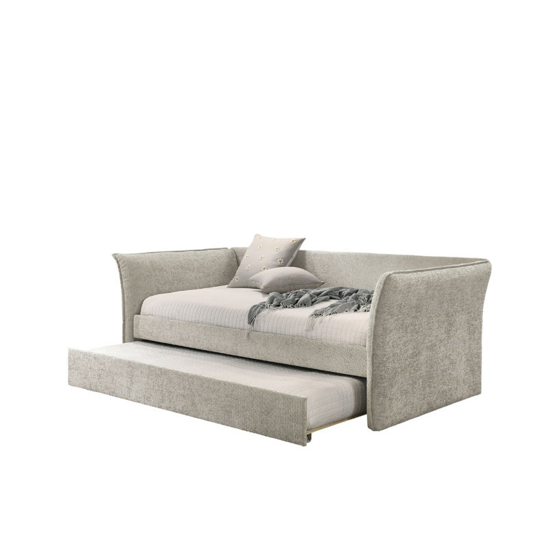 Transitional Style 1Pc Twin Size Daybed W/ Trundle Flared Arms Mattress Ready Beige Finish Primary Living Room, Beige