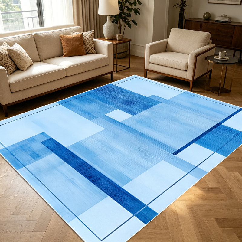 1PC Geometric Abstract Blue Block Brushstroke area rugs for Living Room, Soft and Comfortable, Suitable for all seasons, easy-to-maintain, machine washable Indoor floor mat, Under Table Farmhouse suitable for Dining Table, Bedroom, Home Office,