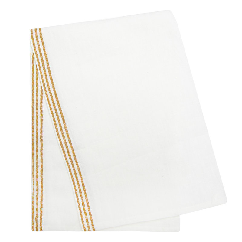Alsace Striped Waffle Tea Towel, White/Mustard