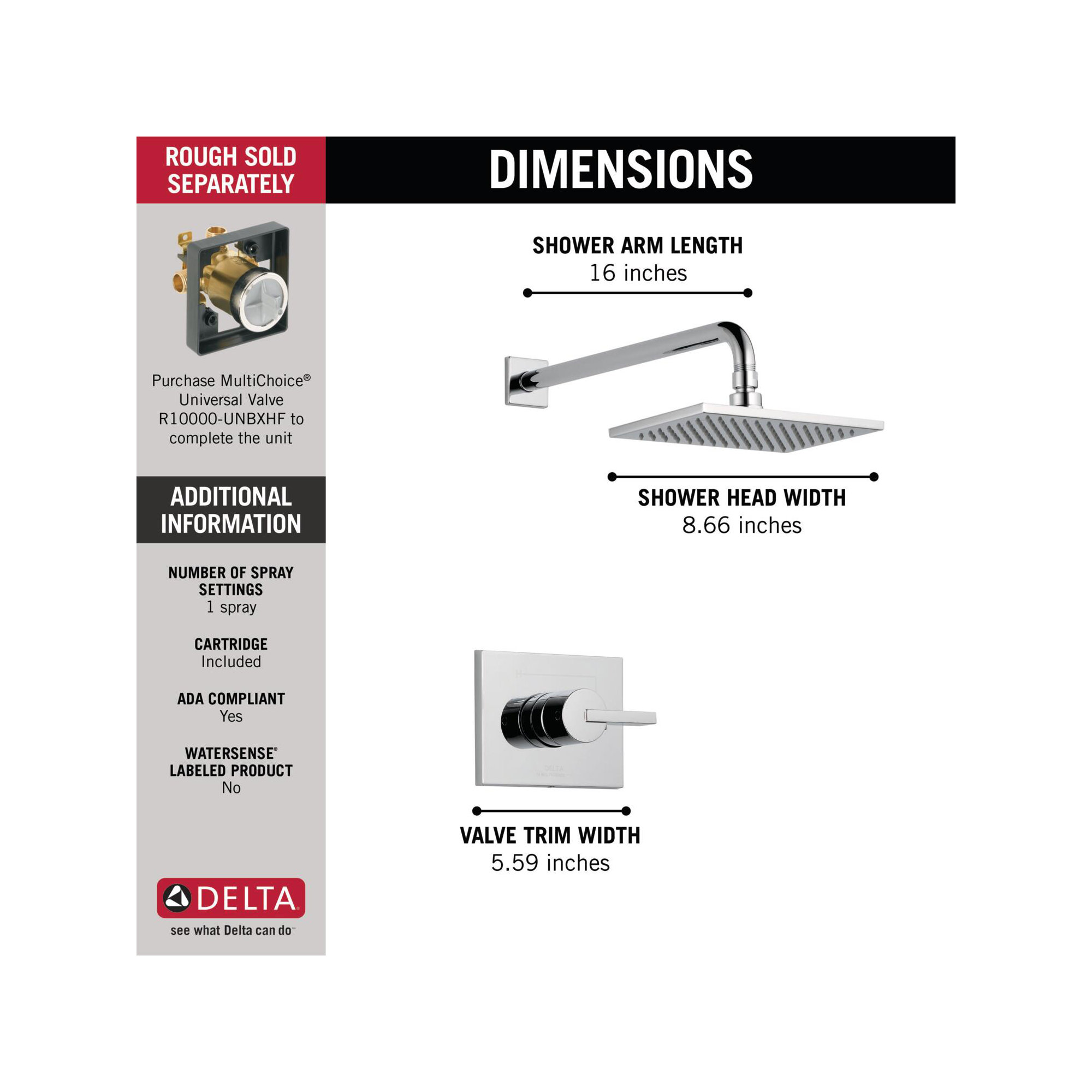 Vero 14 Series Single-Function Shower Faucet Set, Shower Valve Trim Kit, Chrome
