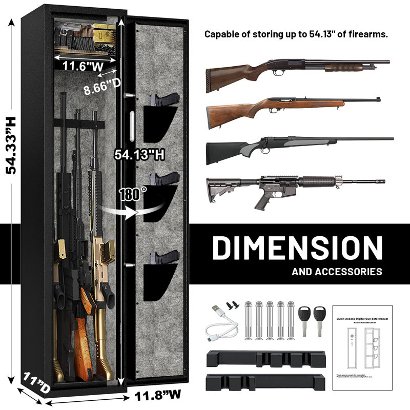 Coffre-fort pour fusil à fusil numérique 4-5 avec panneau numérique amélioré et DEL, avec fonction d'alarme et de sourdine