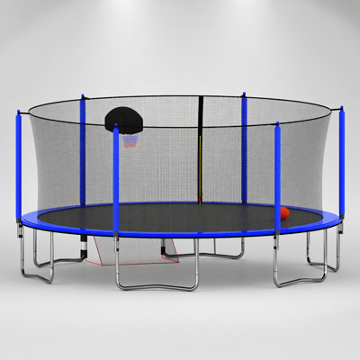 Trampoline 16 pi avec panier de basketball, pompe, échelle et but de soccer pour un plaisir et une sécurité ultimes