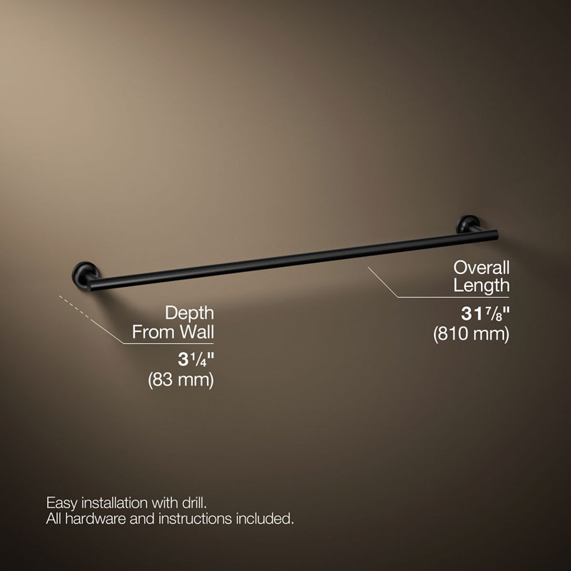Purist 30" Wall Mounted Towel Bar, 1.88" H x 30" L x 3.25" D, Matte Black