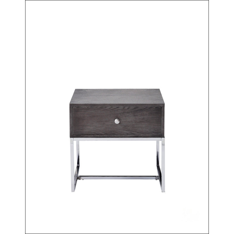 Gray Oak And Chrome Finish End Table