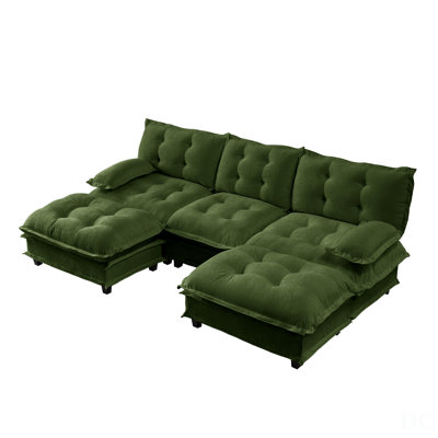 107 Inch U Shaped Modern Sofa With 2 Ottomans, Chenille Deep Seat, Lattice Cushion, Modular Design For Flexibility And Comfort