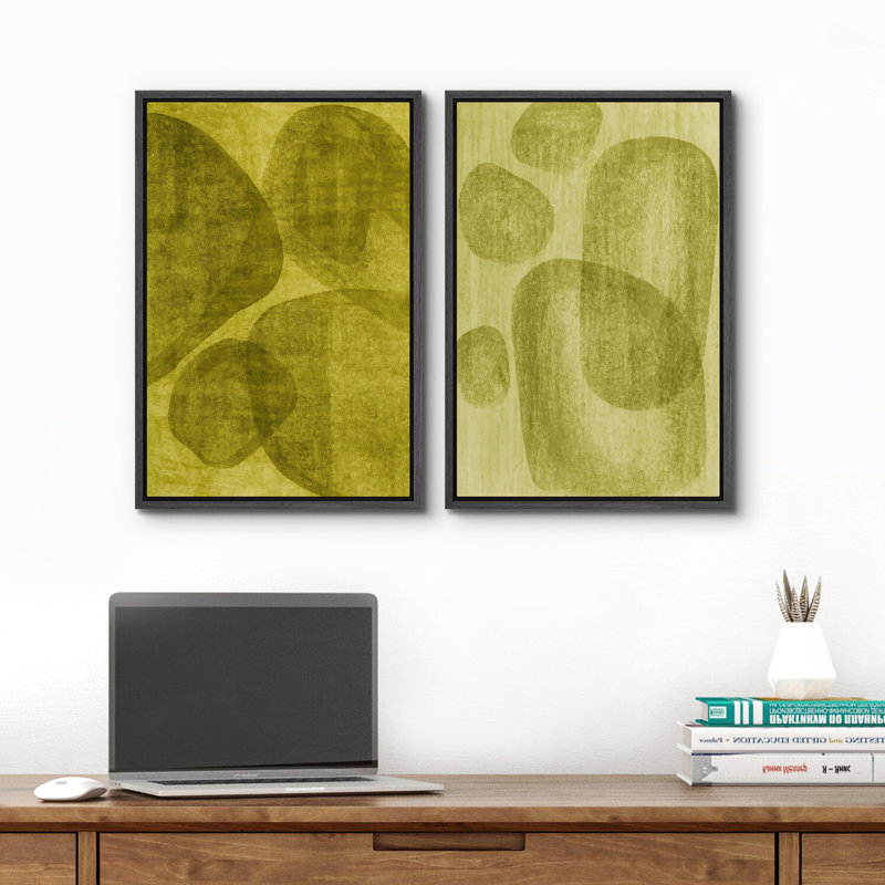 Art mural abstrait, ensemble de 2 reproductions d'art encadrées sur toile, H 24 po x l 32 po, Noir