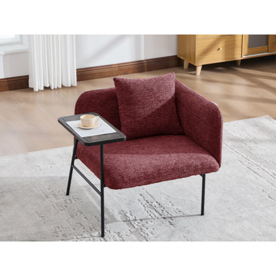 Fauteuil d'appoint rembourré en chenille de 33,8 po de largeur avec table d'appoint et coussin