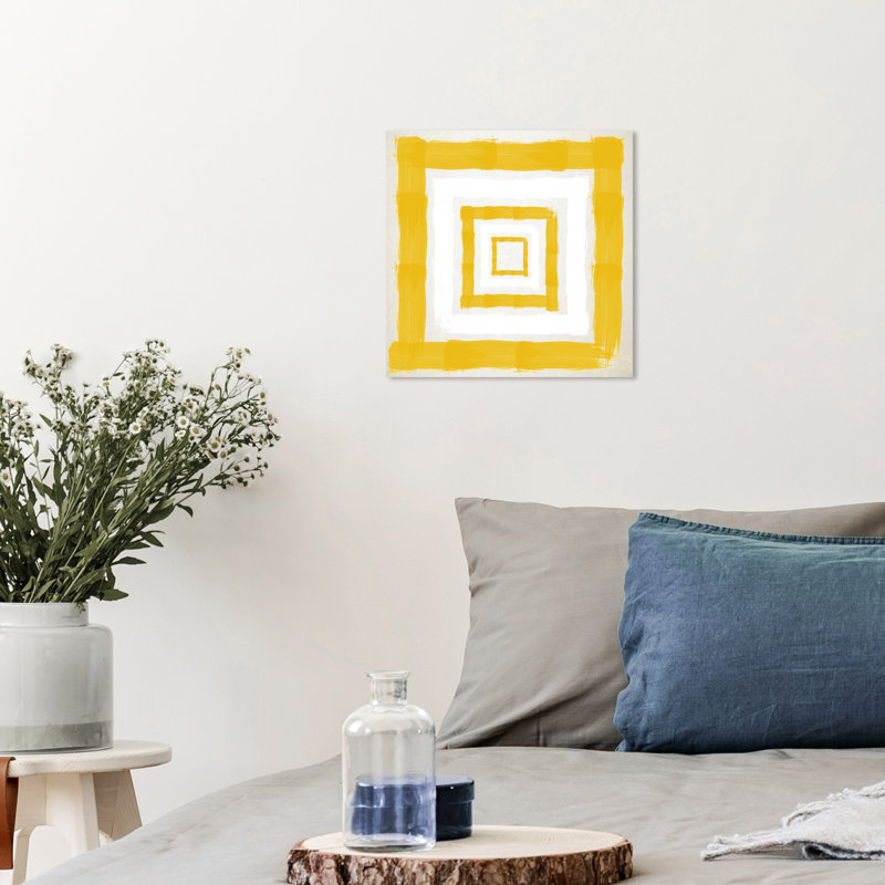 Abstrait art moderne jaune sur toile jaune, H 12 po x l 12 po x P 0,8 po