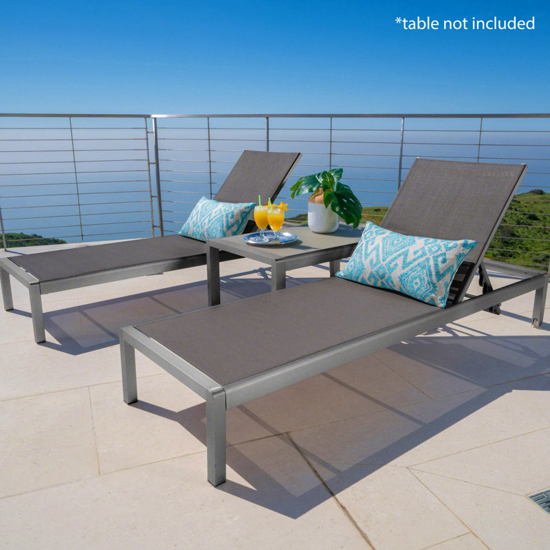 Chaise longue d'extérieur, chaise longue Kd Patio, chaise longue grise résistante aux intempéries, ensemble de 2, Gris, Gris