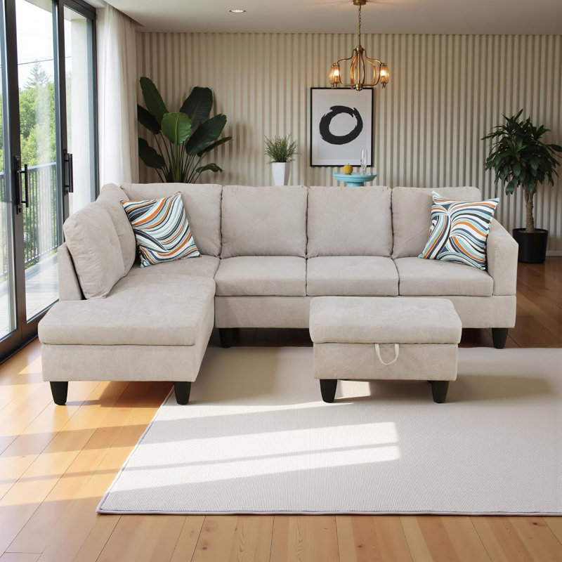 Canapé modulaire 3 pièces Flannelette, Blanc cassé, Orienté à gauche (vu de face)