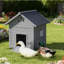 Maison pour animaux en bois avec toit ouvrable et portes doubles, gris clair