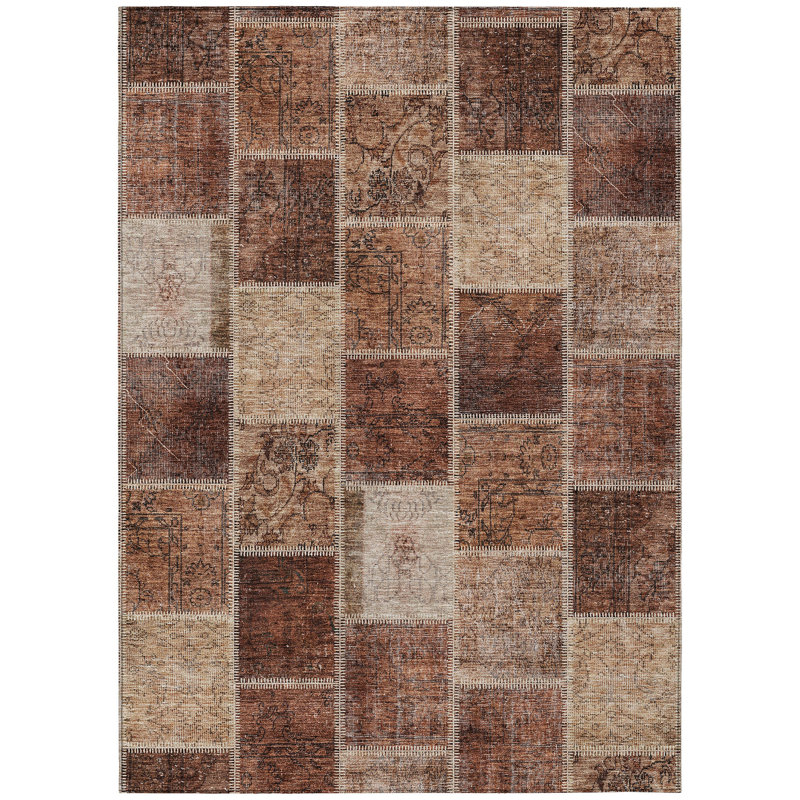 Tapis d'extérieur lavable en patchwork orange cuivré et beige 3 pi x 5 pi