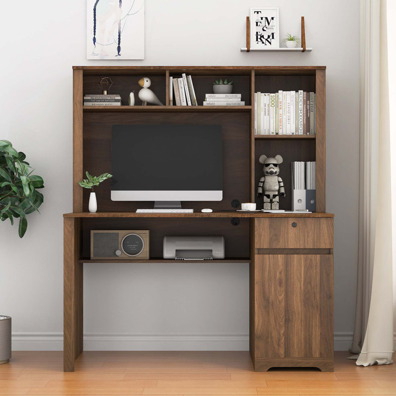 Computer Desk With Hutch & Bookshelf, Executive Desk Teens Student Desk Writing Laptop Home Office Desk With Drawers,3 AC Outlets And 2 USB Charging Ports,Study Laptop Table For Home