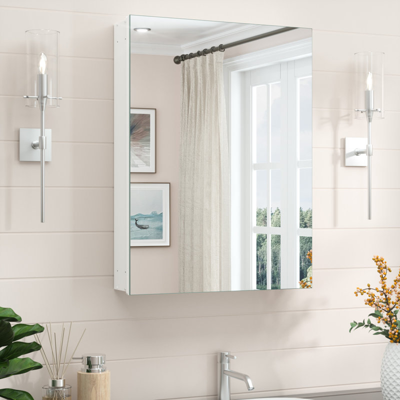 Husai Recessed or Surface Mount Aluminum Frameless Medicine Cabinet With Mirrored Door and Adjustable Shelves, White
