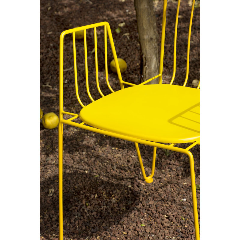 Frakston Stacking Patio Dining Armchair with Cushion, Yellow