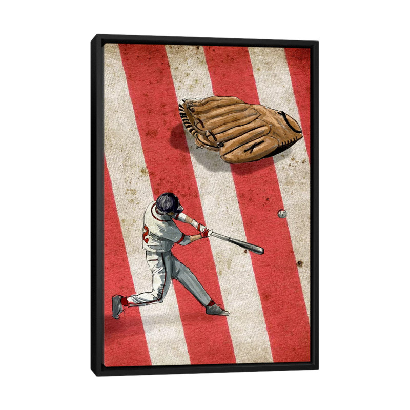 « baseball ii »-impression sur toile tendue souvenirs, H 26 po x l 18 po x P 1,5 po, Toile avec cadre noir, Pas de tapis