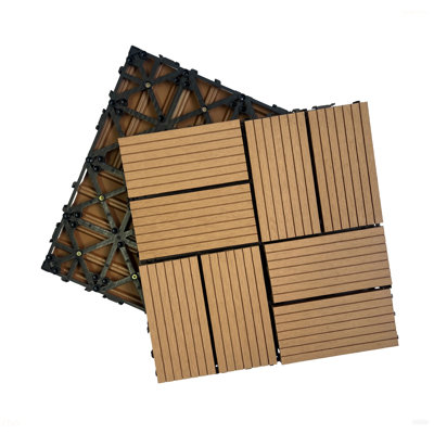 Wood Plastic Composite Deck Tiles Set Of 20Pcs, Composite Decking Resist Rust, Water, Weather, Indoor&Outdoor, DIY Interlocking Decking Tiles, Floor Tile,Durable, 12X12in