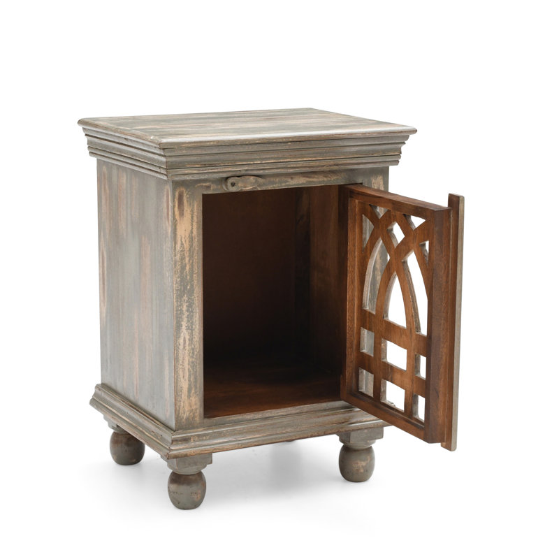 Table de chevet en bois massif gris antique, profondeur 18 po, assemblage simple pour le rangement de la chambre à la main - hauteur 24 po, présentoir
