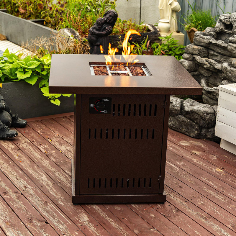 28" Propane Gas Fire Pit Table, 50000 BTU Square Steel Fire Pit For Outside Patio Deck Garden Courtyard-Brown