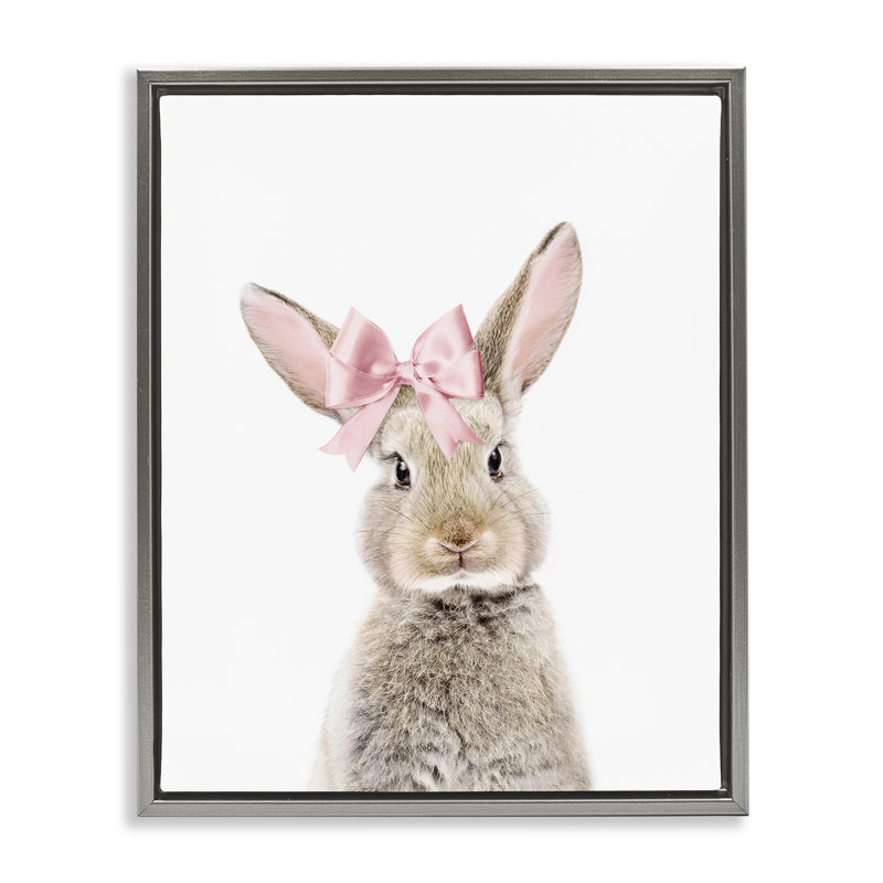 «Bunny with Pink Bow», art mural encadré par Sissi et Seb, Cadre flottant gris lustré, H 21 po x l 17 po