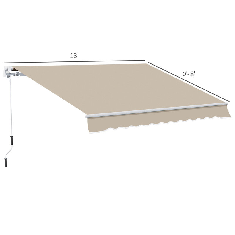 Auvent de terrasse rétractable 13 pi x 8 pi - beige. Et eau - tissu, cadre en aluminium. Manivelle manuelle. Ajustement multi-surfaces. Chauffer. Positionnement polyvalent. Cour d'extérieur beige 8 pi. Rétractable, à eau. Manivelle