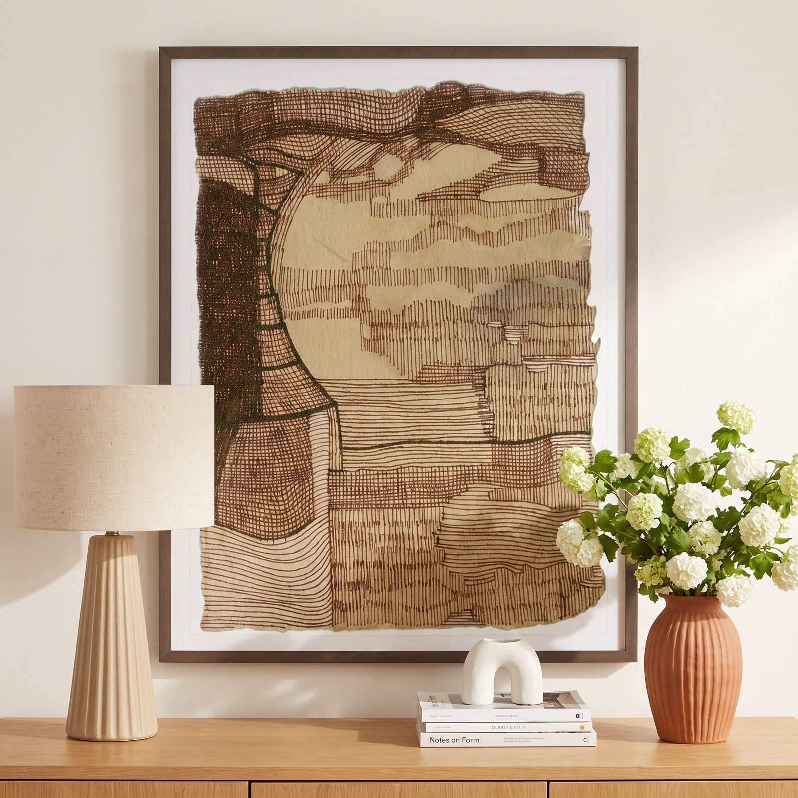 Coffee Drawing "Coffee Drawing 5" Print, 29" H x 22" W x 1.5" D, Walnut