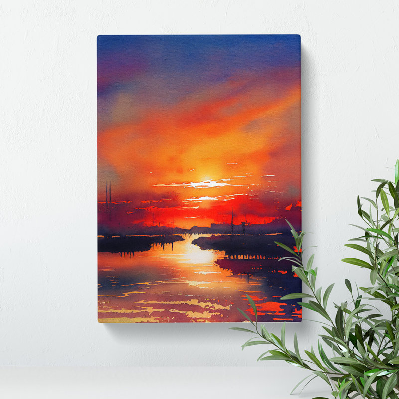 Sunset Watercolour No.4 - Wrapped Canvas Painting, 50cm H x 35cm W x 3cm D