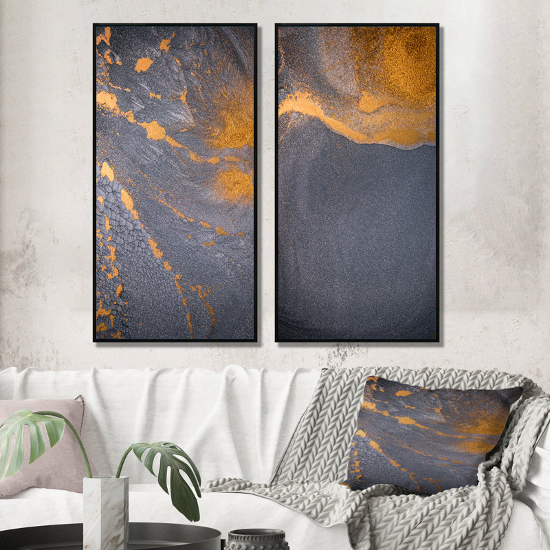 Golden on Gray, liquide Art Ripples III - ensemble de 2 photographies sur toile, H 40 po x l 40 po x P 1 po