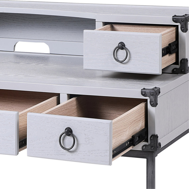 Bureau de travail gris et gris tendance, rangement à 3 tiroirs, conception industrielle stable, table d'écriture de style industriel à base de métal en bronze industriel, compartiment, cadre robuste