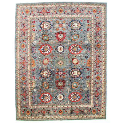 Tapis turc anatolien rétro fait à la main gris et multicolore rétro 9 x 12