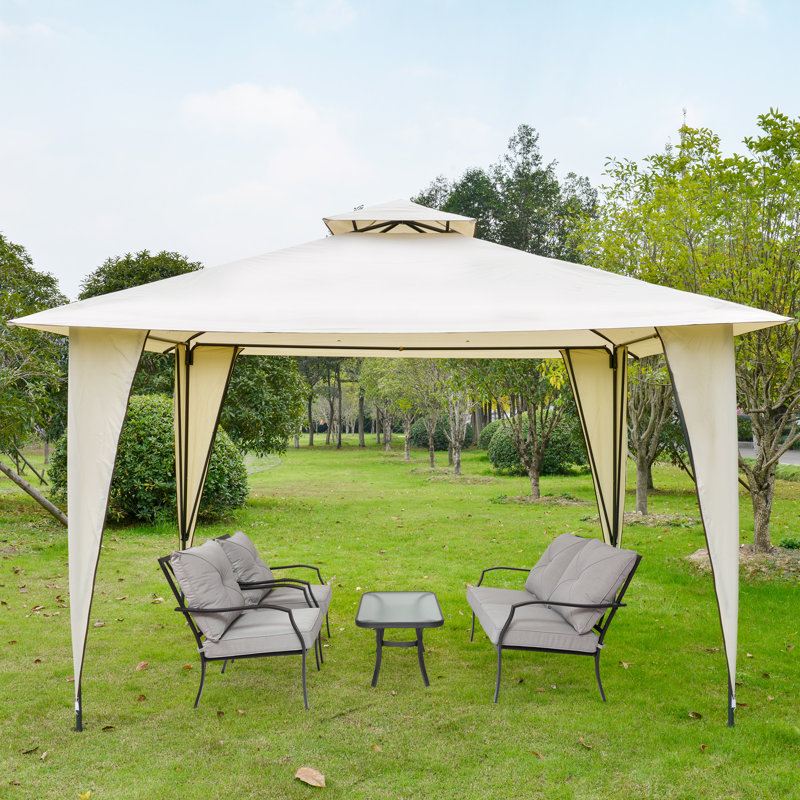 Milanna 3.5m x 3.5m Steel Party Tent, Beige, Beige