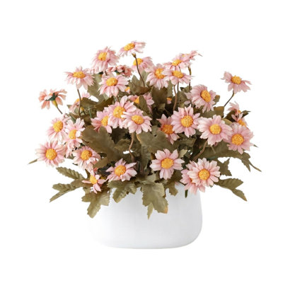 Arrangement de fleurs de marguerite artificielle de 6,30 pouces dans un pot en céramique, marguerites pré-assemblées pré-assemblées pour centre de table
