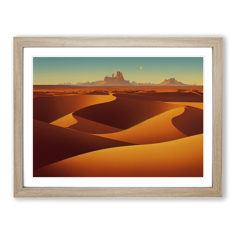 Golden Sand Desert Vol.1 1 Piece Single Picture Frame Wall Art, 25cm H x 34cm W x 2cm D, Oak Framed
